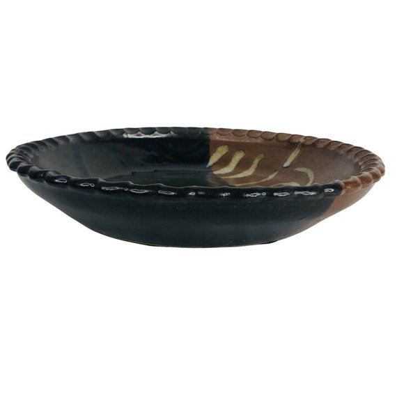 Claybanks Studio Art Pottery Pie Dish Plate Pan Brown Black Abstract Vintage - Picture 9 of 10